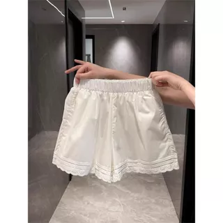 NZN ผู้หญิงกางเกงขาสั้นลูกไม้สีขาวฤดูร้อนบางสไตล์หลวมสไตล์หลวมขนาดเล็ก ก-เส้น กางเกงขากว้างลําลอง