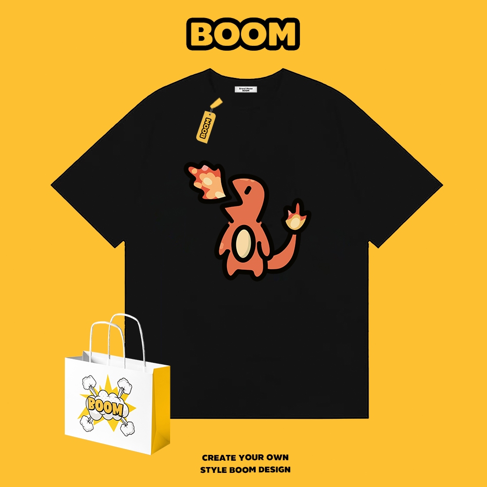 BOOM เสื้อยืดผู้ชายแขนสั้น 100% ผ้าฝ้าย เสื้อยืดคอกลมสีพื้น ลายแฟชั่นทันสมัย นุ่มสบาย เหมาะสำหรับเยาวชน
