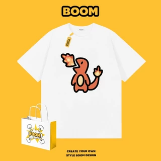 BOOM เสื้อยืดผู้ชายแขนสั้น 100% ผ้าฝ้าย เสื้อยืดคอกลมสีพื้น ลายแฟชั่นทันสมัย นุ่มสบาย เหมาะสำหรับเยาวชน