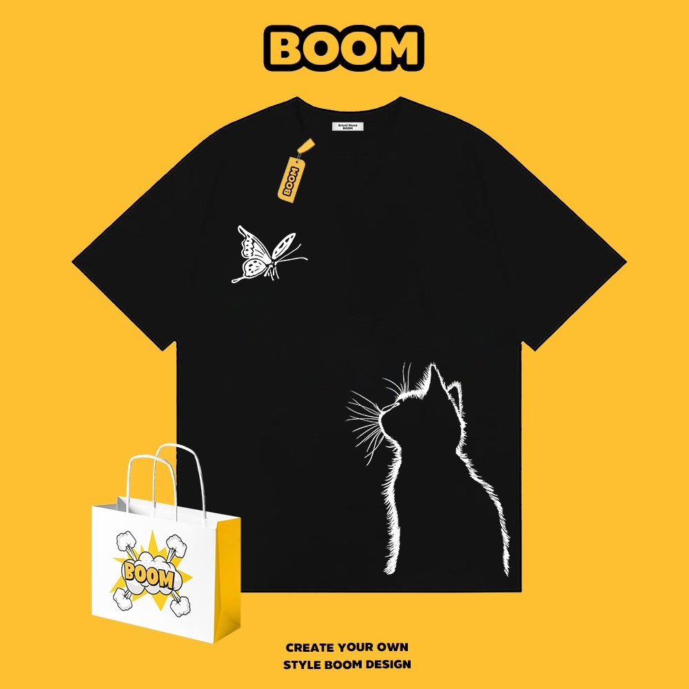 BOOM เสื้อยืดผู้ชายแขนสั้น 100% ผ้าฝ้าย เสื้อยืดคอกลมสีพื้น ลายแฟชั่นทันสมัย นุ่มสบาย เหมาะสำหรับเยาวชน