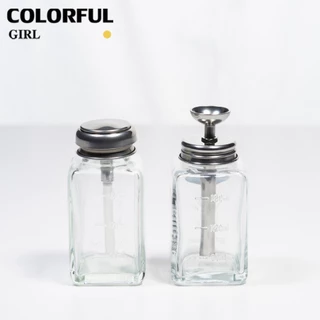 ขวดปั๊มแก้ว 180ml หัวกดสแตนเลส สำหรับน้ำยาล้างเล็บ แอลกอฮอล์ น้ำยาล้างพู่กัน ขวดแบ่งใส่ของเหลว
