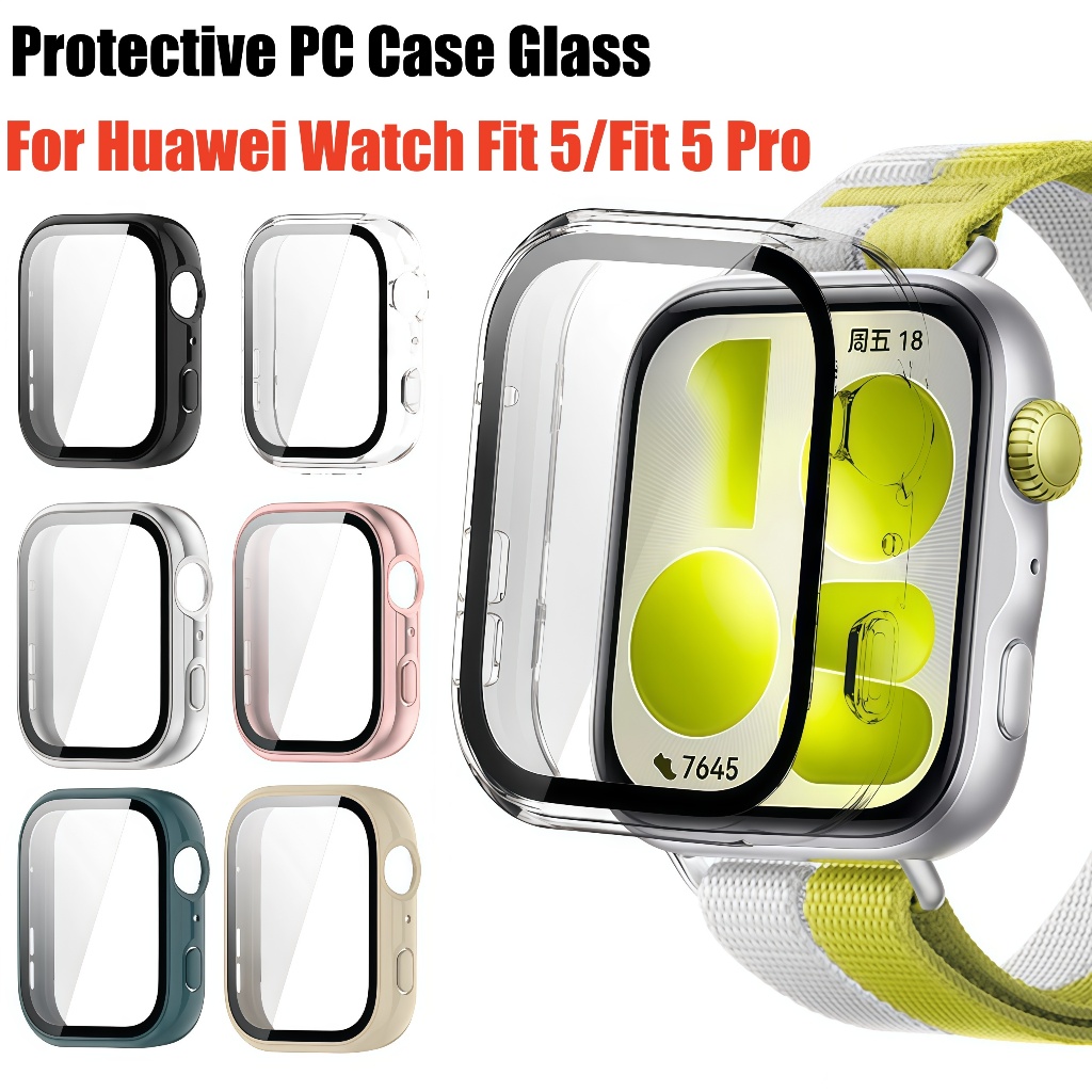Hard PC Case Glass สําหรับ Huawei Watch Fit 5 Pro ป้องกันหน้าจอ All-Around ป้องกัน PC สําหรับ Huawei Watch Fit5 Pro Fit 5 อุปกรณ์เสริม