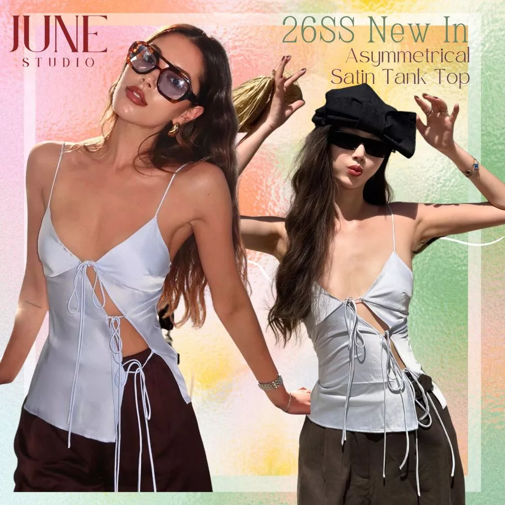 ❗️❗️❗️【Ready to Ship】❗️❗️❗️Asymmetrical Satin Tank Top เสื้อสายเดี่ยวเว้าข้าง ผู้หญิงสไตล์ Hot Girl ผ้าซาตินเงา ใส่แล้วหุ่นสวย 【June Studio】L260157
