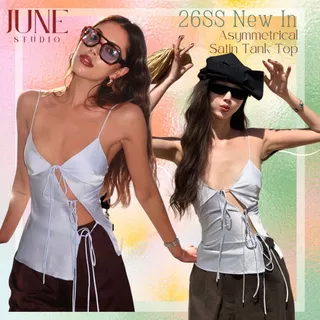 ❗️❗️❗️【Ready to Ship】❗️❗️❗️Asymmetrical Satin Tank Top เสื้อสายเดี่ยวเว้าข้าง ผู้หญิงสไตล์ Hot Girl ผ้าซาตินเงา ใส่แล้วหุ่นสวย 【June Studio】L260157