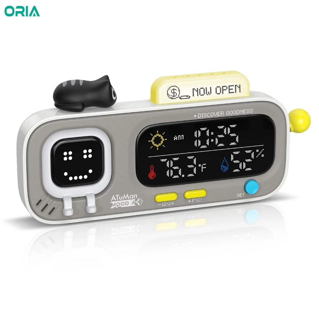 เครื่องประดับนาฬิกาน่ารักนวัตกรรม ORIA พร้อมอุณหภูมิความชื้นและการแสดงการแสดงการแสดงสําหรับตกแต่งโรงแรมโฮมออฟฟิศ