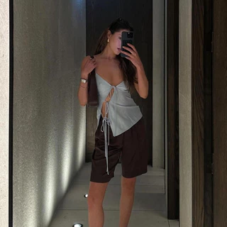 ❗️❗️❗️【Ready to Ship】❗️❗️❗️Asymmetrical Satin Tank Top เสื้อสายเดี่ยวเว้าข้าง ผู้หญิงสไตล์ Hot Girl ผ้าซาตินเงา ใส่แล้วหุ่นสวย 【June Studio】L260157