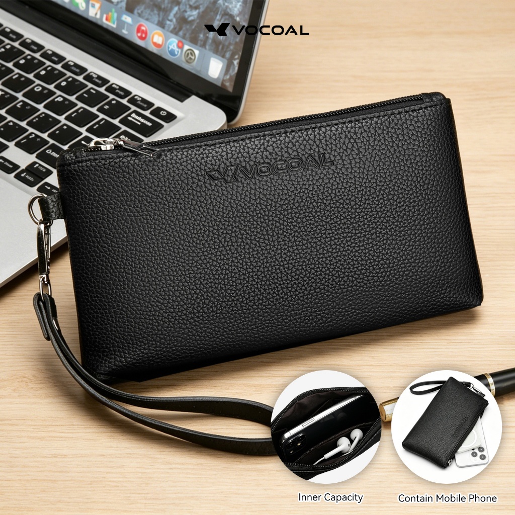 VOCOAL กระเป๋าสตางค์ Multi-Functional ความจุใหญ่ ซิป Retro Soft PU ยาว ธุรกิจ ตําแหน่งบัตร ID เหรียญ