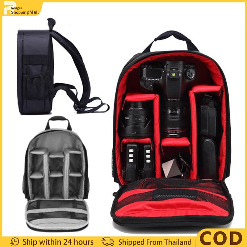 (COD）กระเป๋าเป้สะพายหลังกล้อง SLR กันน้ําสําหรับ ผ้าไนลอน กันน้ำ กันรอยขีดข่วน มีช่องตาข่ายด้านข้าง บุฟองน้ำหนานุ่ม