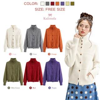 🌟เสื้อคาร์ดิแกนคอสูง ไหมพรม ทรงหลวม มีปุ่มกด สีสด สไตล์เกาหลี ทรงหลวม สำหรับฤดูใบไม้ร่วง ผ้ายืดนุ่ม ใส่สบาย ทุกสี มีในสต็อก