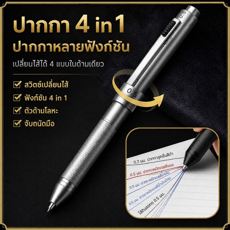 4 in 1 Gravity Sensor Multi Function ปากกาโลหะปากกาลูกลื่นดินสอ All-in-One ปากกา