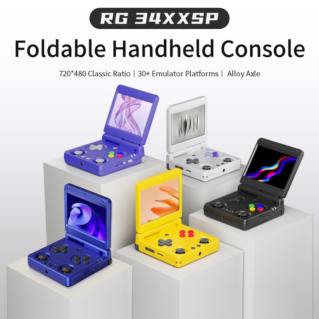 ANBERNIC RG34XXSP คอนโซลเกมย้อนยุค 3.4" Linux 64-bit System H700 quad-core ARM Cortex-A53 ออนไลน์หลายผ่าน WiFi และสตรีมมิ่ง RAM 1GB