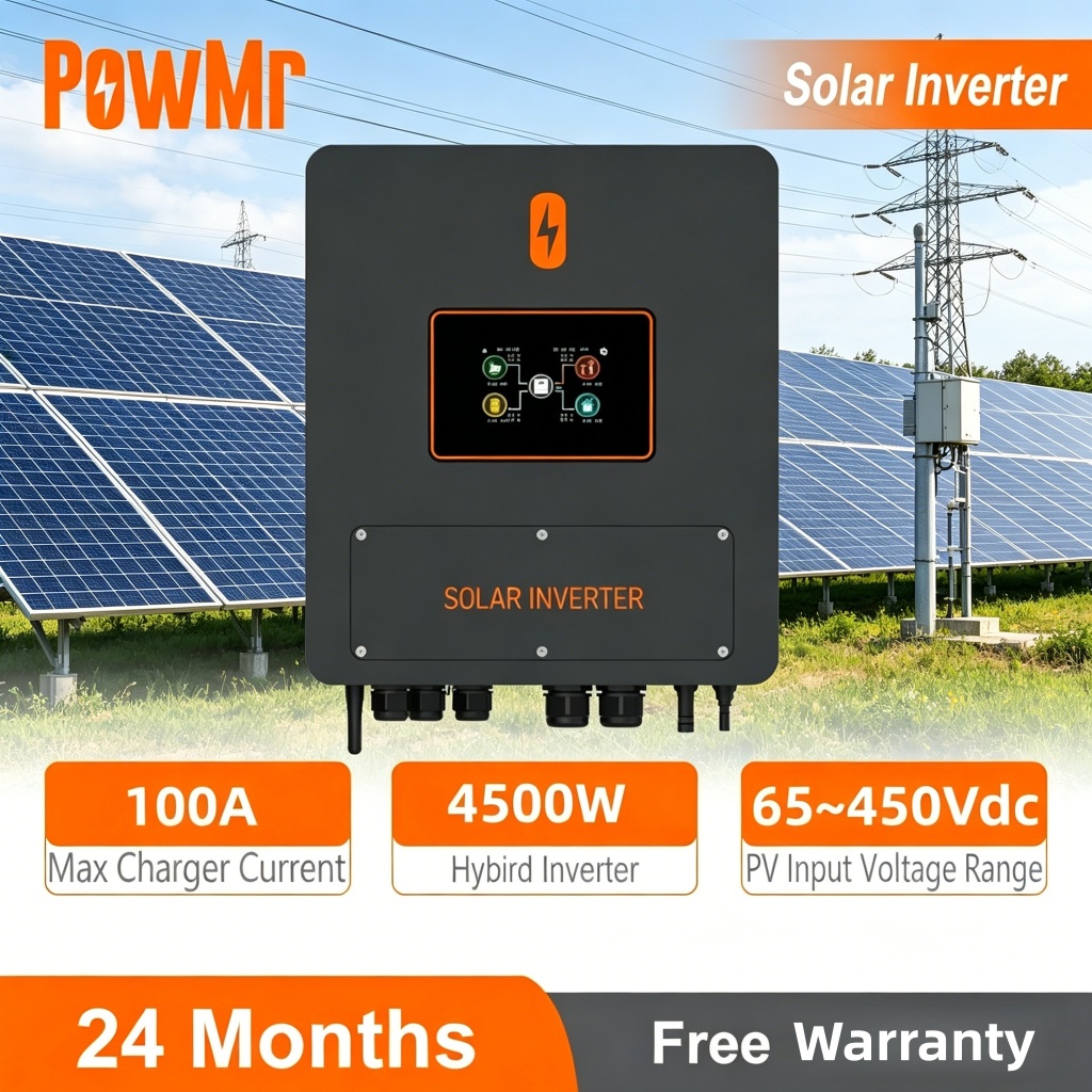 PowMr 3KW/6KW 24V/48V MPPT Solar Hybrid อินเวอร์เตอร์ Pure Sine Wave 230VAC เอาต์พุตในตัว 100A MPPT ชาร์จ Controller 65V PV เริ่มต้นแรงดันไฟฟ้าสําหรับ Off Grid ระบบพลังงานแสงอาทิตย์ Home Backup