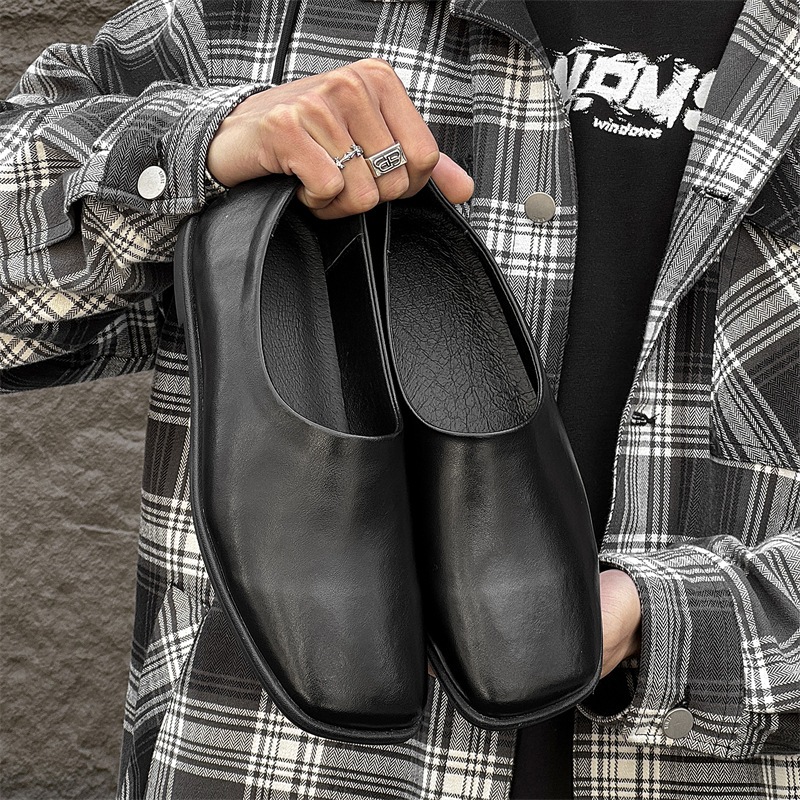 2026 สินค้าใหม่ First Layer Cowhide Flat Sole Square Toe ของแท้หนัง Minimalist รองเท้าไม่มีส้นผู้ชายผู้หญิง Slip-On
