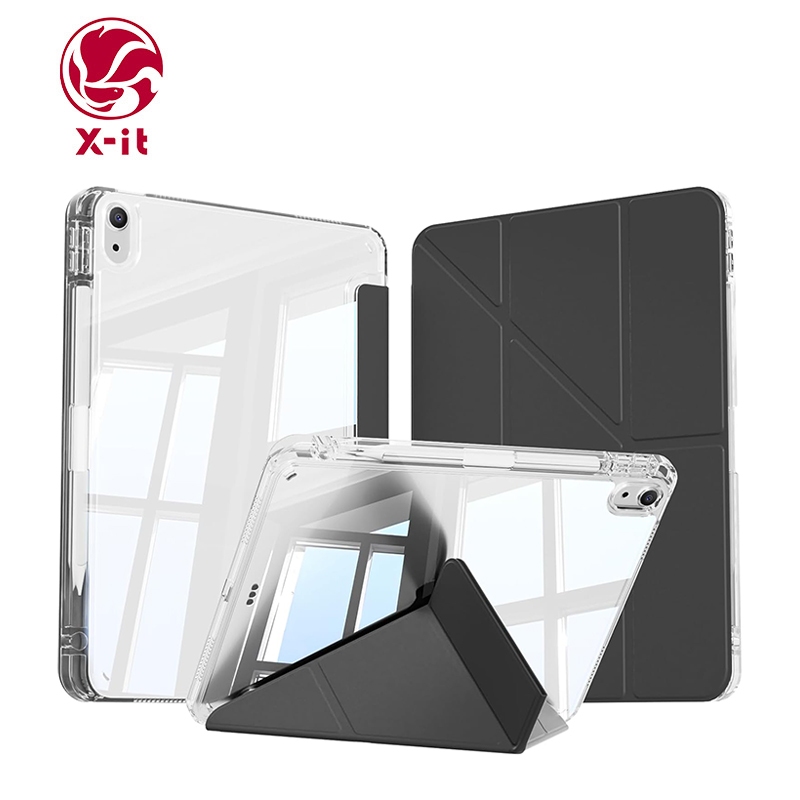 X-it สําหรับ iPad 12th 11th 10th 9 8 7 Air 8 7 6 5 4 M2 M3 M4 Pro 11 นิ้ว 13 นิ้ว M4/M5, Slim Stylish Clear Case พร้อมที่ใส่ดินสอ, มุม Mutil พับ Y-Shaped ฝาครอบขาตั้ง