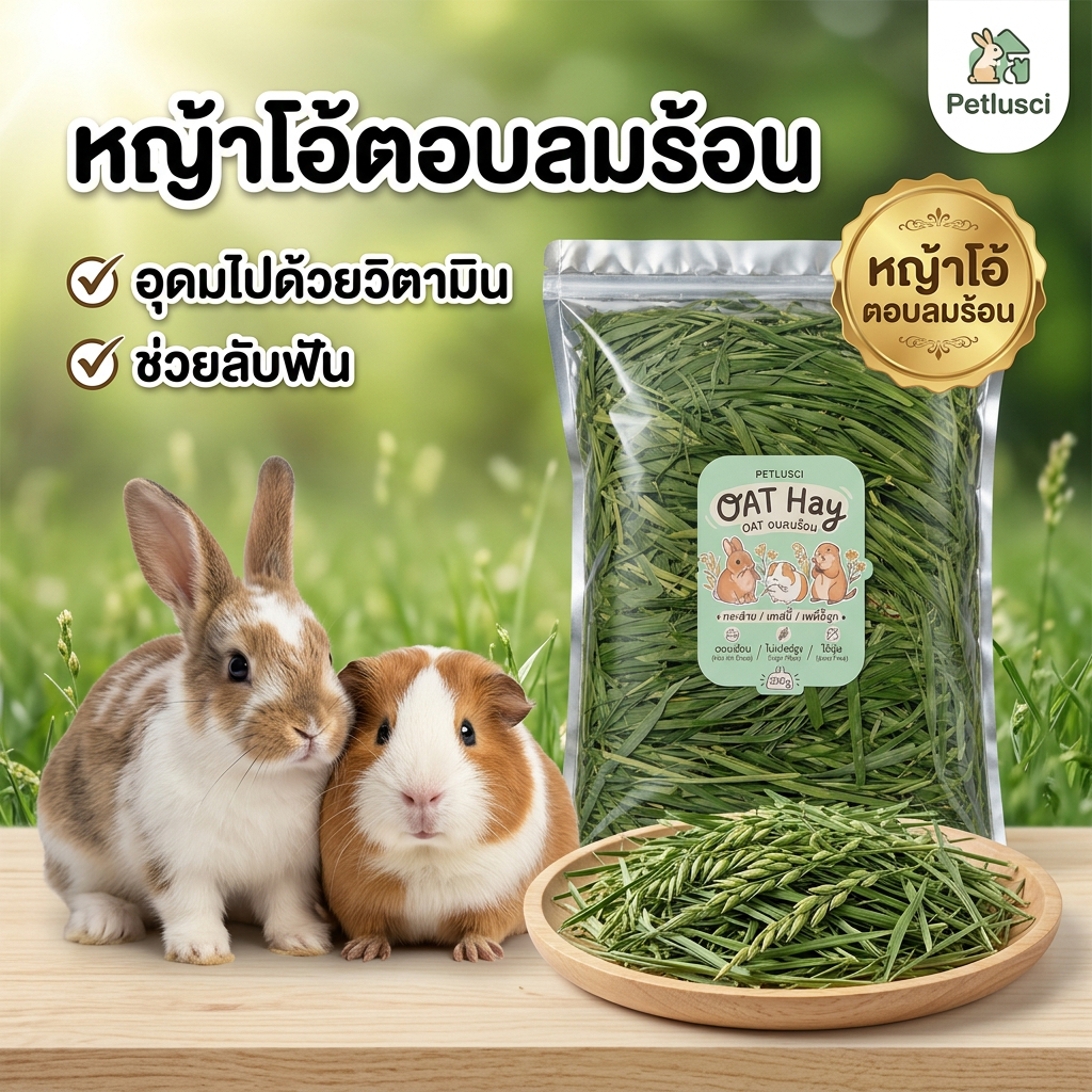 Petlusci🐰OAT🐰หญ้าโอ้ตอบลมร้อน หญ้ากระต่าย หญ้าโอ้ต คัดเกรดพรีเมี่ยม ไร้ฝุ่น ใบเยอะ กรอบ หอม 250g