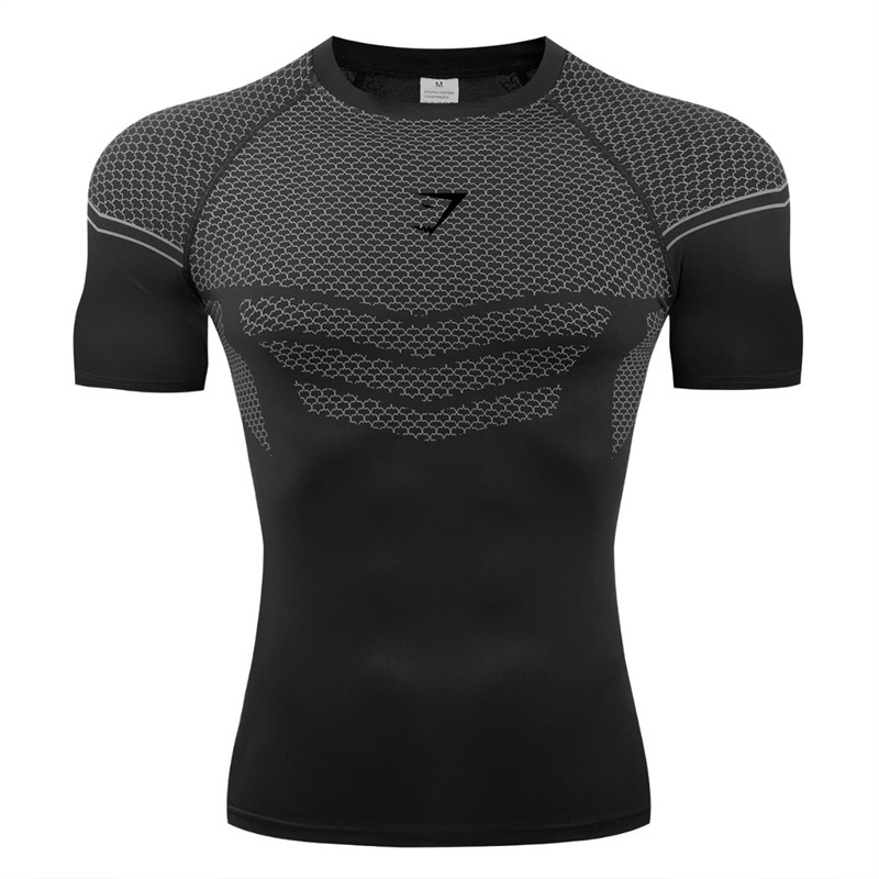 GYMSHARK/ONYX5 พิมพ์ผู้ชายเสื้อยืดแน่นวิ่งการบีบอัด T เสื้อ GYMS ฟิตเนสจ๊อกกิ้งเสื้อแขนสั้นชาย Casual เพาะกาย Tops