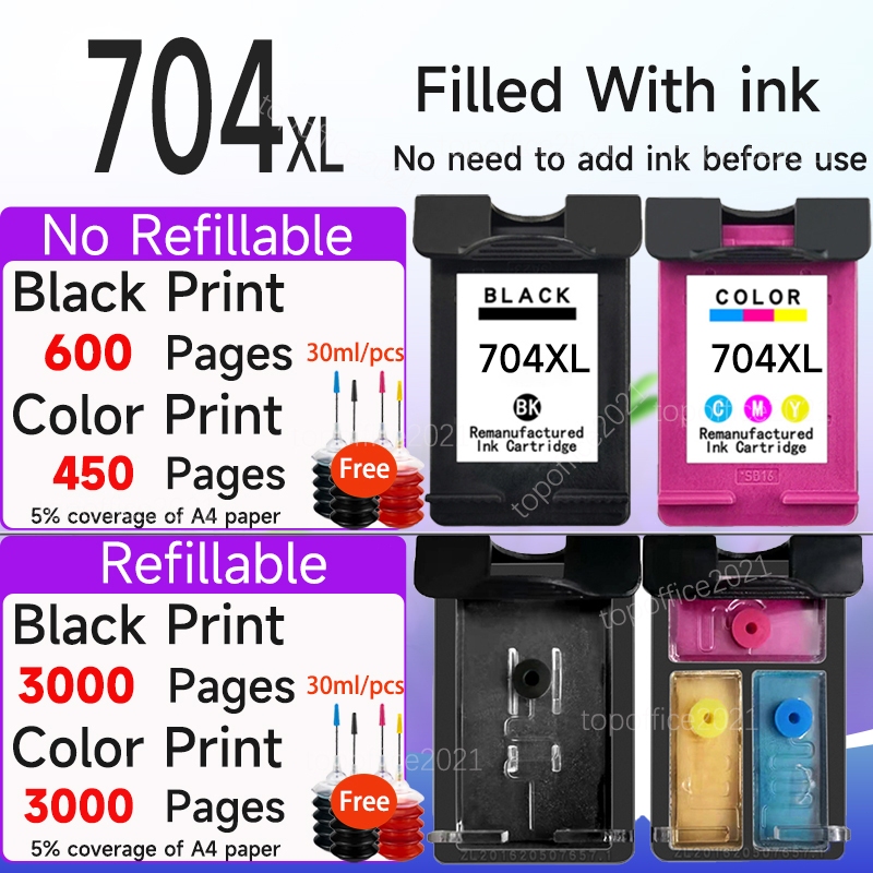 ใช้งานร่วมกับ HP 704 หมึก HP 704XL สีดํา HP704XL ตลับหมึกสําหรับ HP 2010 2060 D2060 D2010 K110A K010