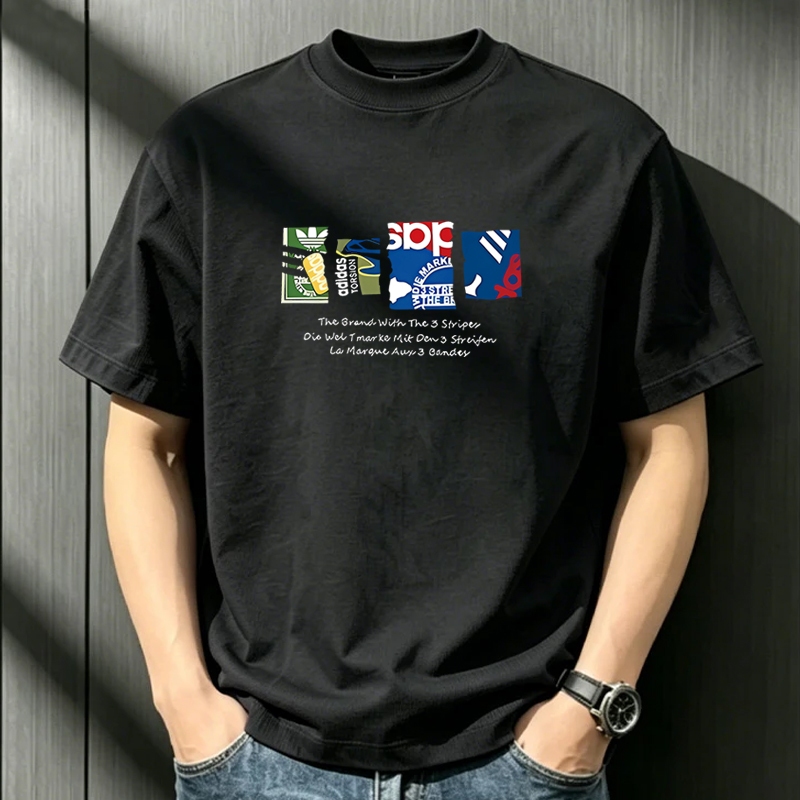 ฤดูร้อน 100% ผ้าฝ้าย High-End Heavyweight 260g แขนสั้นเสื้อยืดผู้ชายสบายๆ All-Match ผู้ชายผู้หญิงพิมพ์ผ้าฝ้ายแขนสั้น Street สวมใส่ Bo