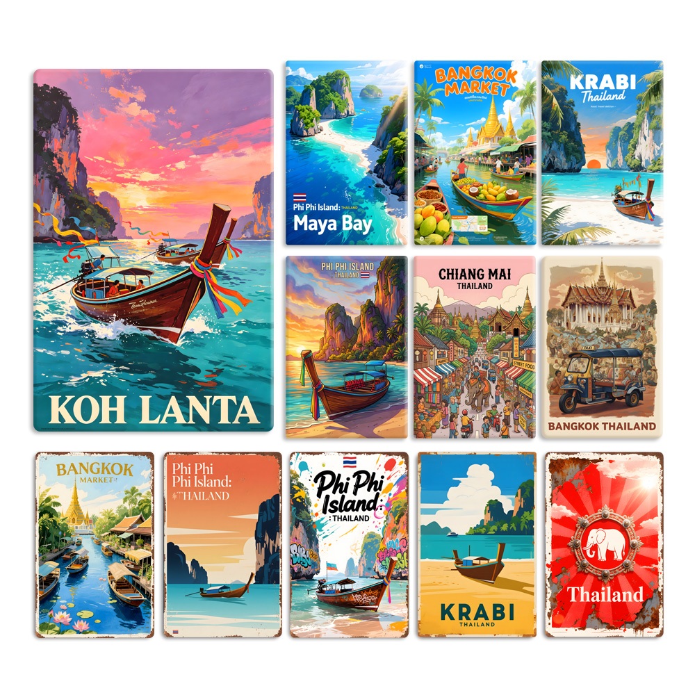 ป้ายสังกะสี วินเทจ ลายไทย 🍃 ขนาด 20x30 ซม  | ป้ายเหล็กแต่งร้านอาหาร คาเฟ่ | Vintage Thai Tin Sign Metal Wall Decor Bangkok Chiang Mai Phi Phi Island