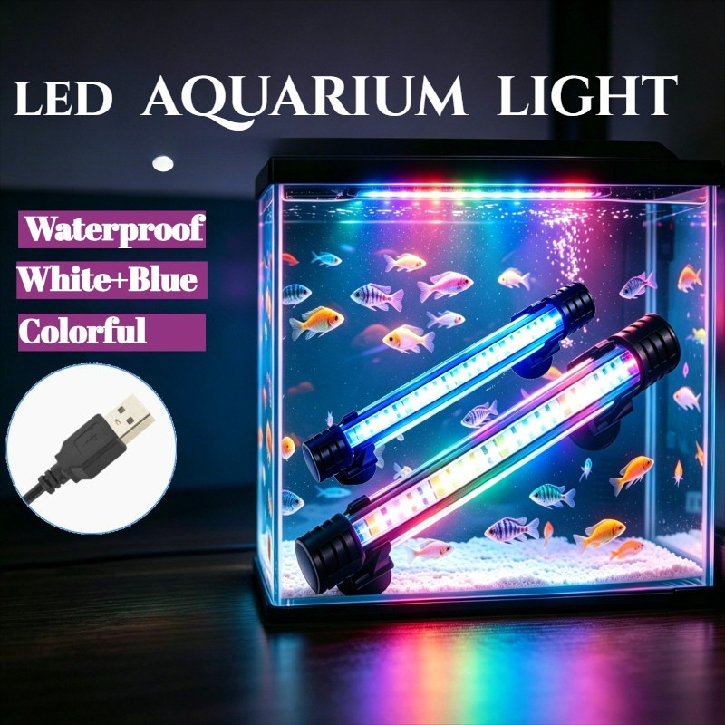 กันน้ำ RGB ไฟตู้ปลา หลากสีสำหรับตู้ปลา USB ไฟ LED จุ่มน้ำได้ ความสว่างสูง ใช้ได้ทั้งความยาว 17/27/37/47 ซม.