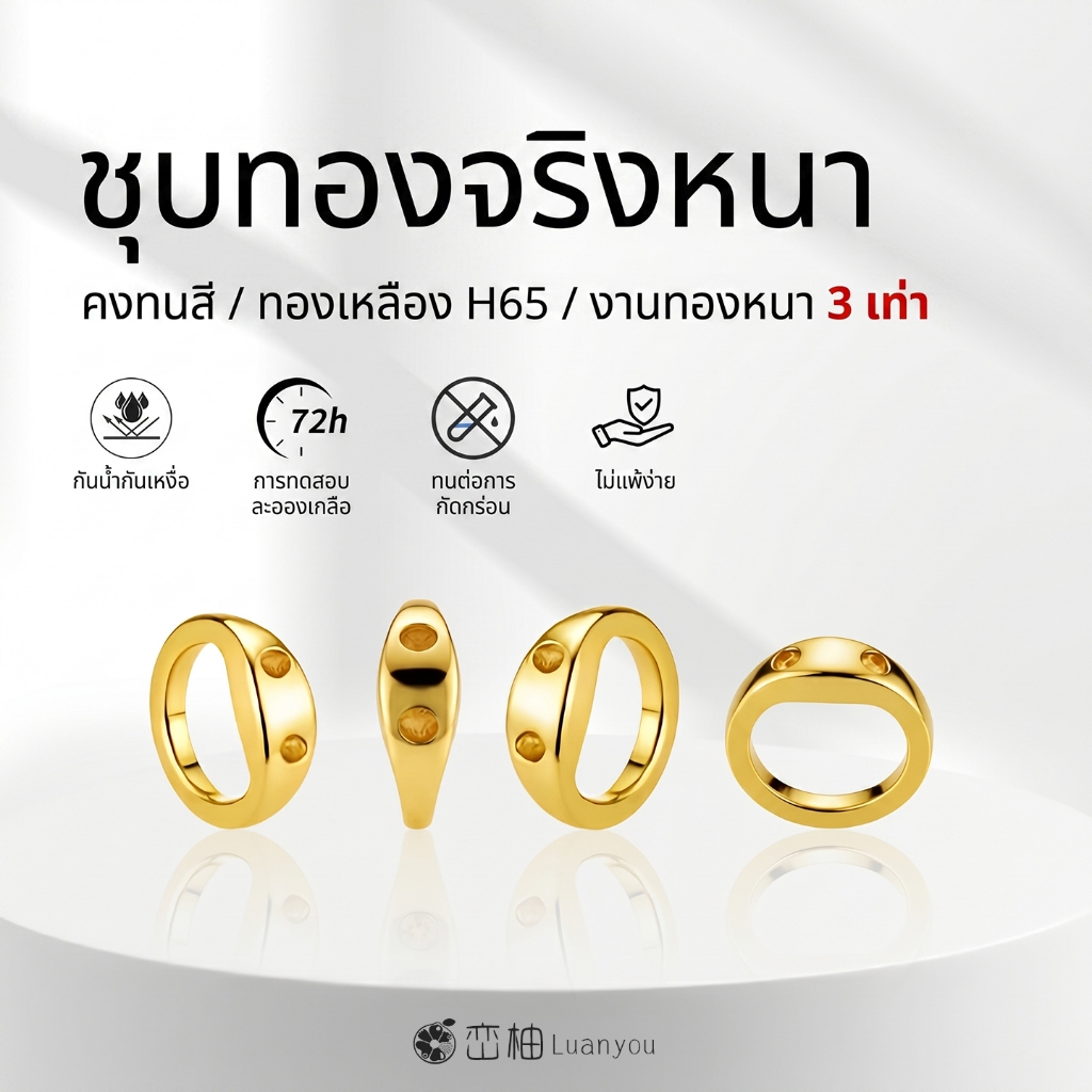 LuanYou ฝาครอบปมหน้าเรียบชุบทองแท้ 18K เกรดพรีเมียม ทองเหลือง H65 ไม่ลอกไม่ดำ ตัวปิดจบปม อะไหล่ DIY