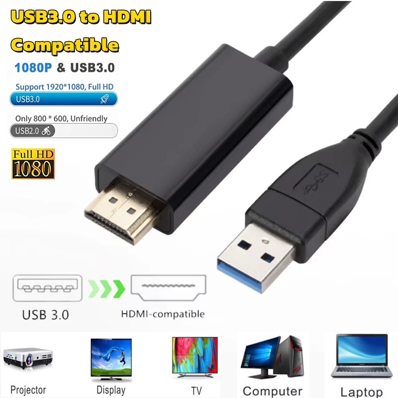 USB3.0 ถึงสายที่รองรับ HDMI 1.8m 1080P HD อะแดปเตอร์สายเคเบิลจอคอมพิวเตอร์สายแปลง USB เป็น HDMI สําหรับ PC แล็ปท็อปโปรเจคเตอร์