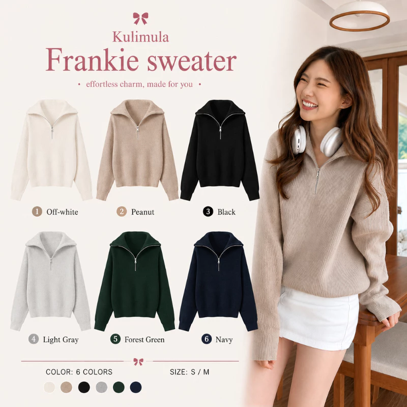 Kulimula Frankie sweater สเวตเตอร์ซิปไหมพรม เสื้อสเวตเตอร์ผู้หญิง ซิป เสื้อกันหนาว ผ้าถักอย่างดีใส่สบาย