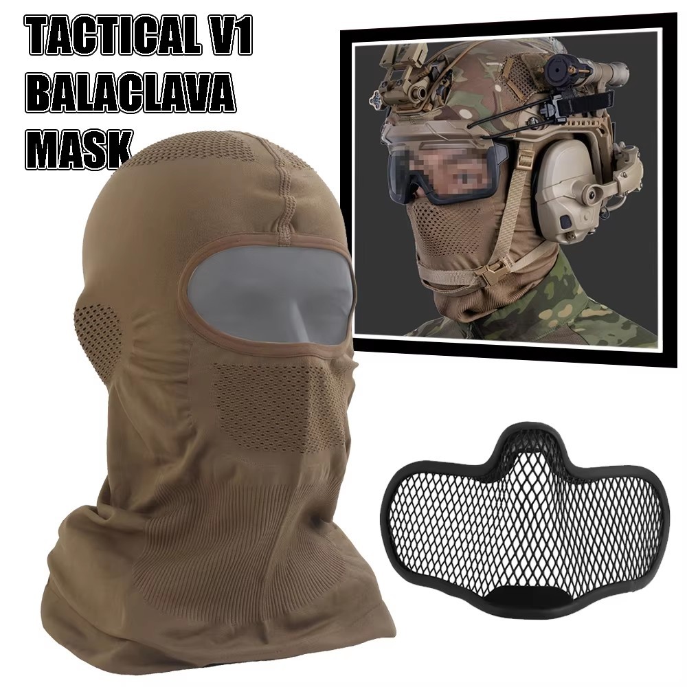 ยุทธวิธี Venom Balaclava V1, Breathable Elastic Full Face Mask พร้อมตาข่ายเหล็กสําหรับการล่าสัตว์เกียร์ CS WARGAME