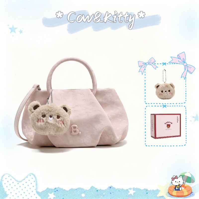 กระเป๋าสะพายข้างสีชมพู Cow&Kitty กระเป๋าถือสีชมพูกับขาว ดีไซน์หมีน่ารัก ใช้งานได้ทุกวันและเดินทาง