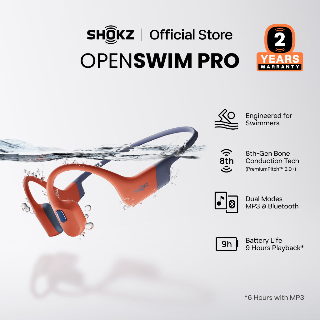 SHOKZ S710 OpenSwim Pro มาตรฐานกันน้ำ IP68  | ดีไซน์แบบ Open-Ear เพื่อความปลอดภัย  | โหมดคู่บลูทูธ + MP3  | พื้นที่เก็บข้อมูล MP3 ขนาด 32GB