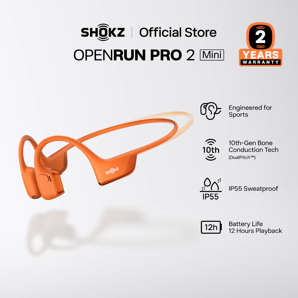 SHOKZ S821 OpenRun Pro 2 Mini DualPitch เพื่อคุณภาพเสียงที่เหนือชั้น | ดีไซน์แบบ Open-Ear เพื่อความปลอดภัยส่วนบุคคล | สวมใส่กระชับ มั่นใจในทุกการฟัง | ใช้งานได้ยาวนาน 12 ชั่วโมง เพื่อการฟังที่ต่อเนื่อง