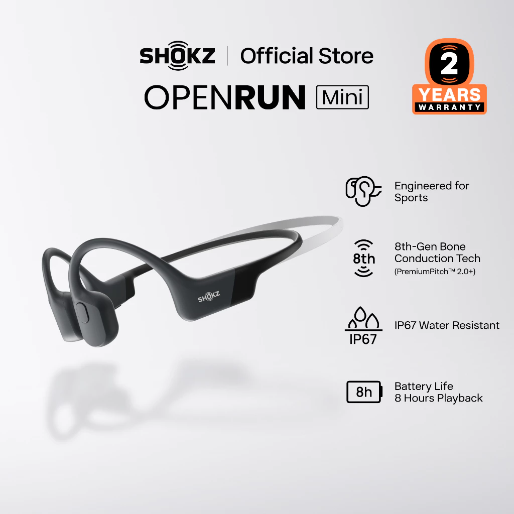 SHOKZ S803MN OpenRun Mini มาตรฐานการทนน้ำ IP67 | แบตเตอรี่ใช้งานได้นาน 8 ชั่วโมง | เบาสบายเพียง 26 กรัม ด้วยดีไซน์ Open-Ear | ชาร์จไว