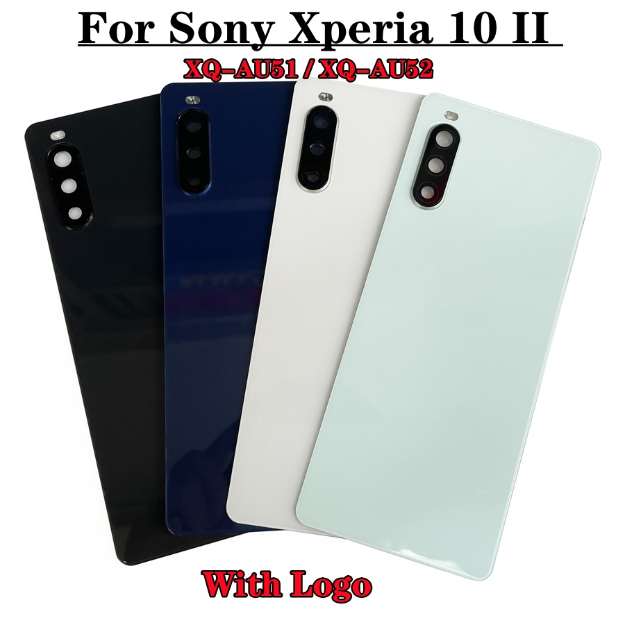 กระจกด้านหลังสําหรับ Sony Xperia 10 II XQ-AU51 AU52 ฝาครอบแบตเตอรี่ประตูด้านหลัง + กล้องเลนส์อะไหล่