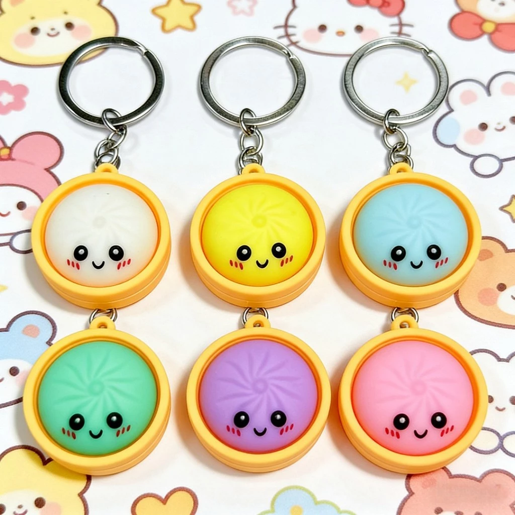 พวงกุญแจ SteamBun Cuties - เสน่ห์ Bao XL ที่สมจริงเป็นพิเศษพร้อมเคลือบเจล PVC | Squishy คลิปหนีบถุงเกี๊ยวขนาดเล็กสําหรับนักเรียน