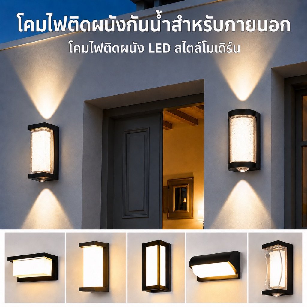 โคมไฟติดผนังกลางแจ้งที่ทันสมัย ​​โคมไฟติดผนังประตู LED 12W แสงวอร์มไลท์ IP65 ความสว่างสูงประหยัดพลังงาน แสงลานสวนระเบียง