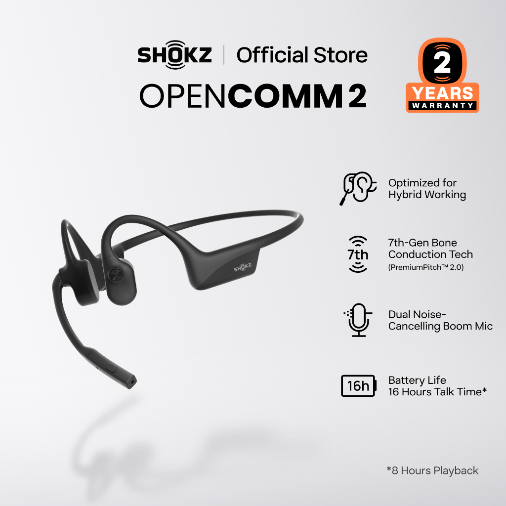 SHOKZ C120 OpenComm 2 ใส่สบายทั้งวัน | ไมโครโฟนบูมแบบตัดเสียงรบกวนคู่ | เชื่อมต่อบลูทูธได้อย่างราบรื่น | สนทนาได้ยาวนาน 16 ชั่วโมง