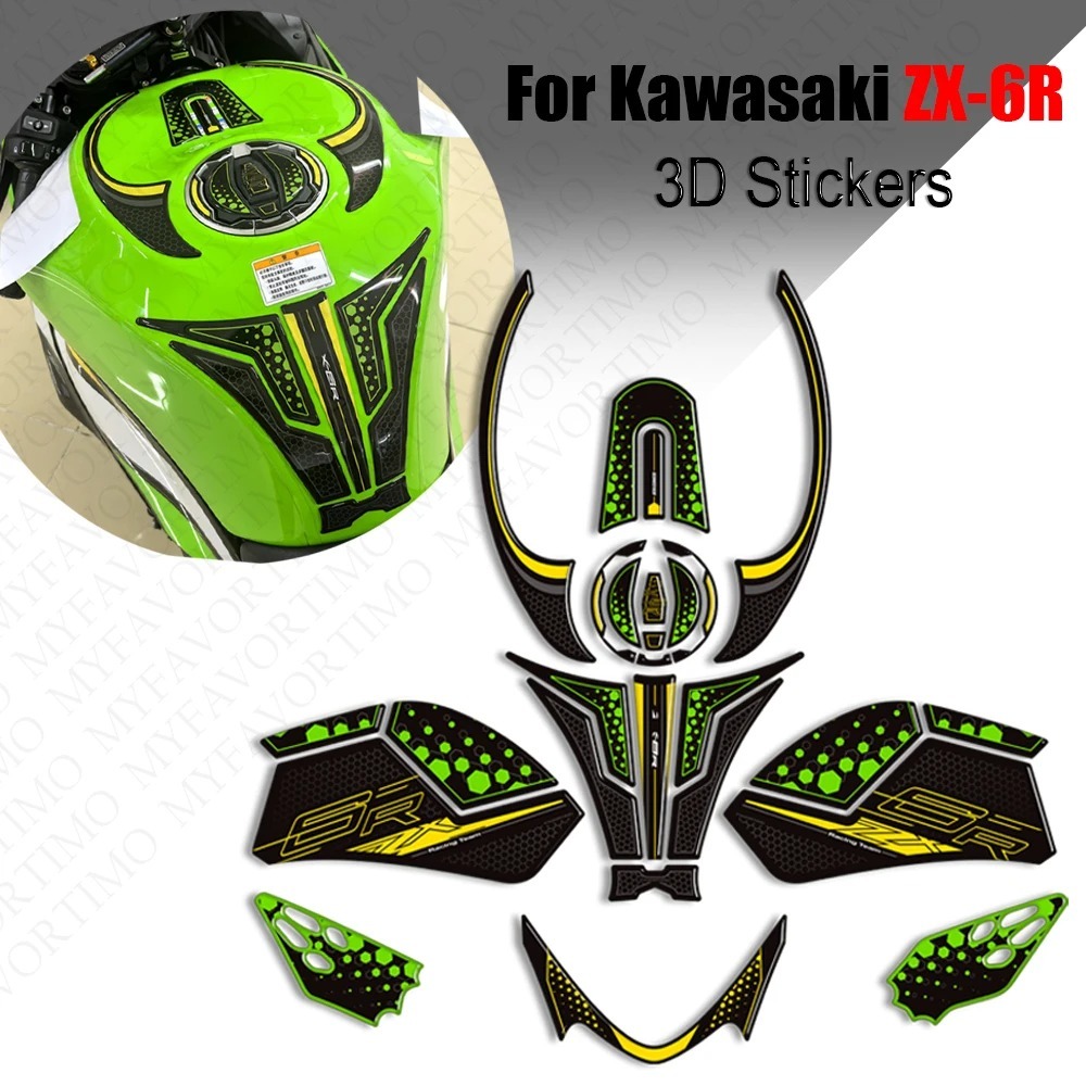 ถังสําหรับ kawasaki Ninja ZX-6R ZX6R ZX - 6R ถัง Pad แก๊สการใช้น้ํามันหมวก Protector ด้านหน้า Face F