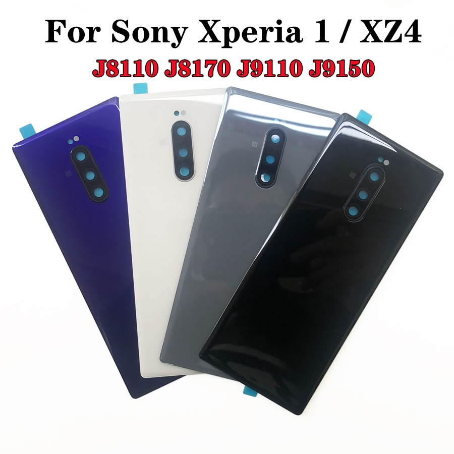 สําหรับ Sony Xperia 1 / XZ4 J8110 J8170 J9110 J9150 แก้วฝาหลังแบตเตอรี่ด้านหลังด้านหลังด้านกรณีพร้อม