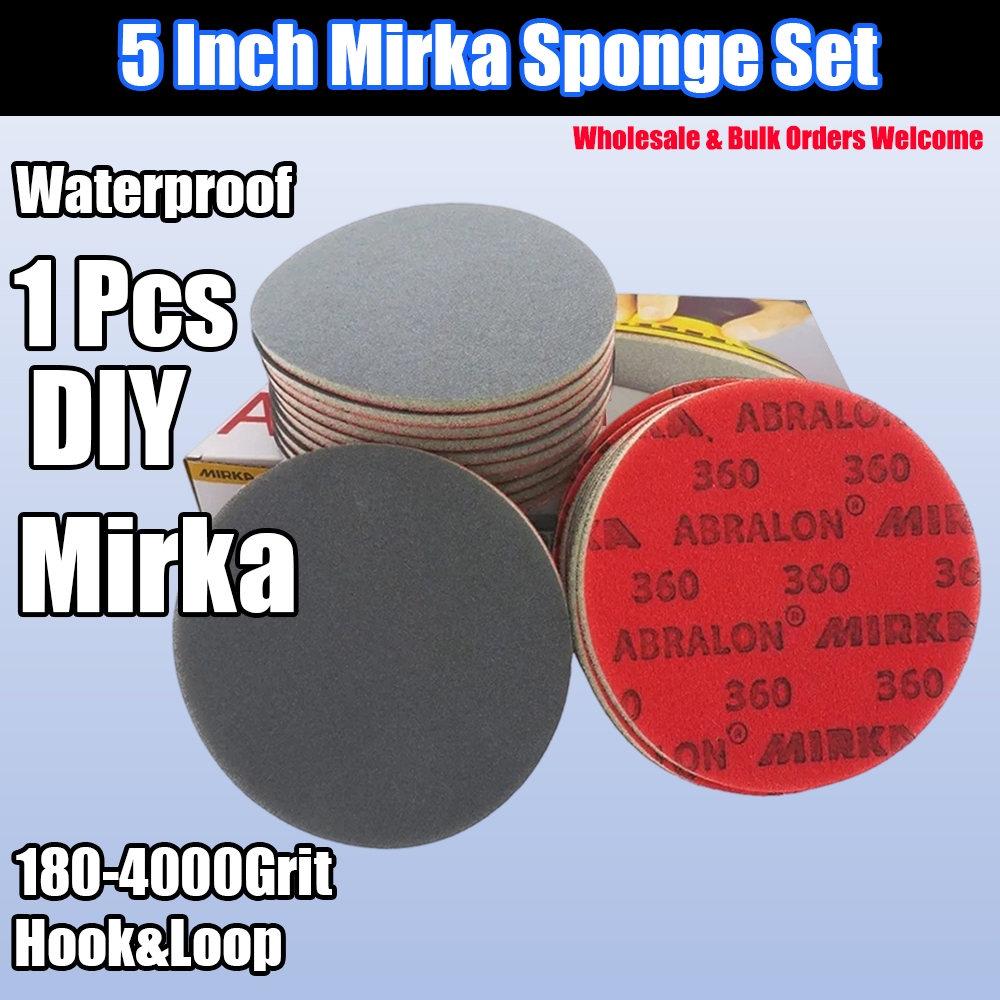 Mirka Abralon 5 นิ้วฟองน้ําแผ่นขัด 8A-241 ตะขอโฟมและห่วงกระดาษทรายกลม 1800-4000 กรวดยืดหยุ่นขัดสําหรับบด