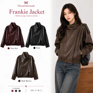 Thesummernade Stand Collar Leather Jacket แจ็คเก็ตหนัง แจ็คเก็ตสีน้ำตาล ชุดเที่ยวต่างประเทศ เสื้อกันหนาว