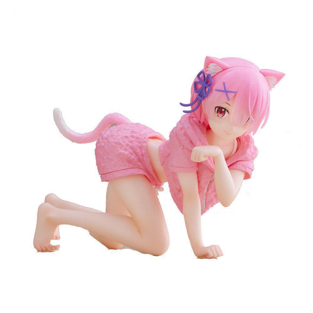 7 ซม.ญี่ปุ่นอะนิเมะ Rem Ram Ramu รูปโกหก Pose Action Figure แมวน่ารัก Loli PVC รุ่นคอลเลกชันเดสก์ท็อปตกแต่งของเล่นเด็กของขวัญ