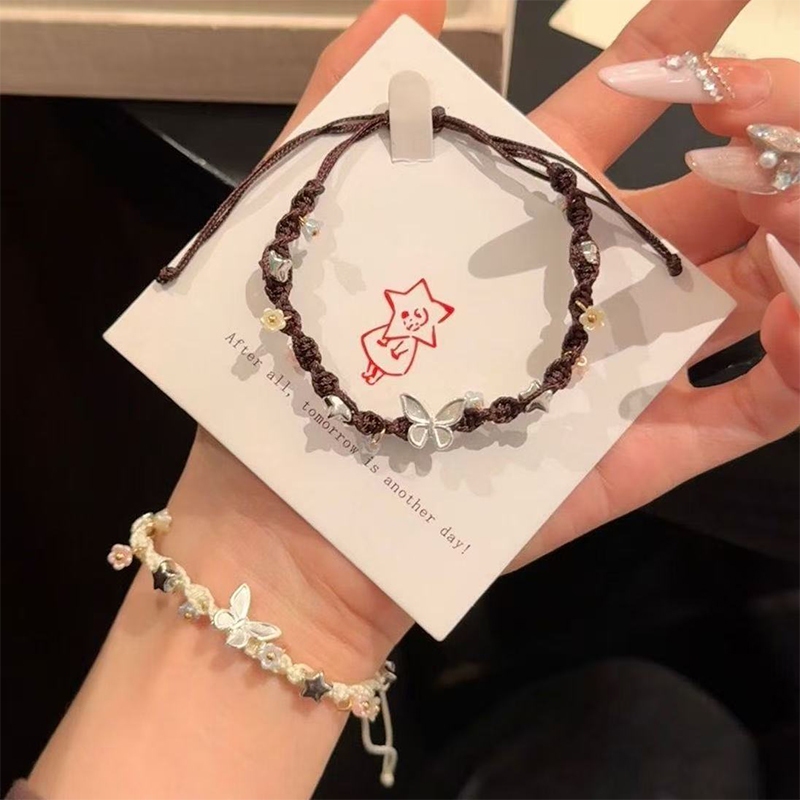 Ins Niche Lucky Pebble Stars สร้อยข้อมือถักสร้อยข้อมือทอผีเสื้อน้อยสําหรับผู้หญิงของขวัญ
