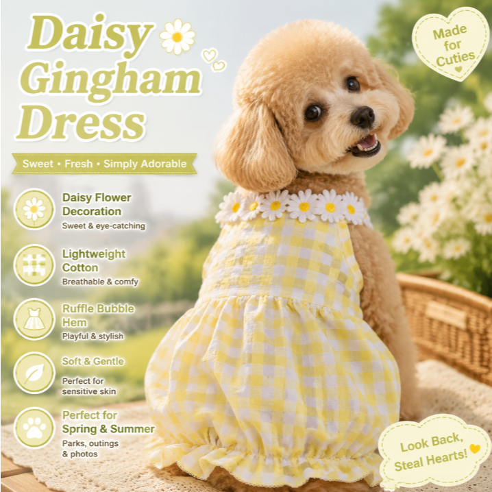 เดรสสัตว์เลี้ยงลายดอกเดซี่สุดน่ารัก ใส่สบายระบายอากาศ ไซส์ S-XXL สำหรับแมวสุนัข