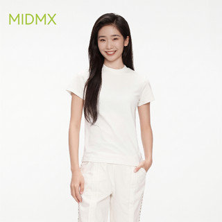 MIDMX Slim Fit Women's Short Sleeved Round Neck T-Shirt High Elastic Cotton Top Waist Line Show Waist Slimness