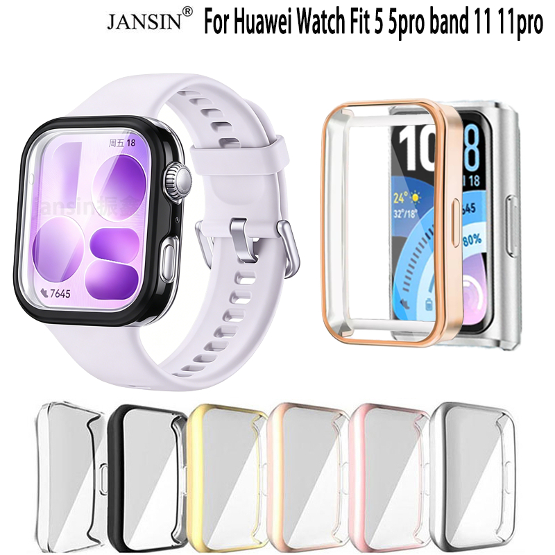 เคสกันกระแทก สําหรับ Huawei watch watch fit 5 5Pro band 11 11Pro watch fit 4 fit 3 band 10 TPU นิ่มครอบเต็มหน้าปัดสวยงามมีหลายสี นาฬิกาสมาร์ท