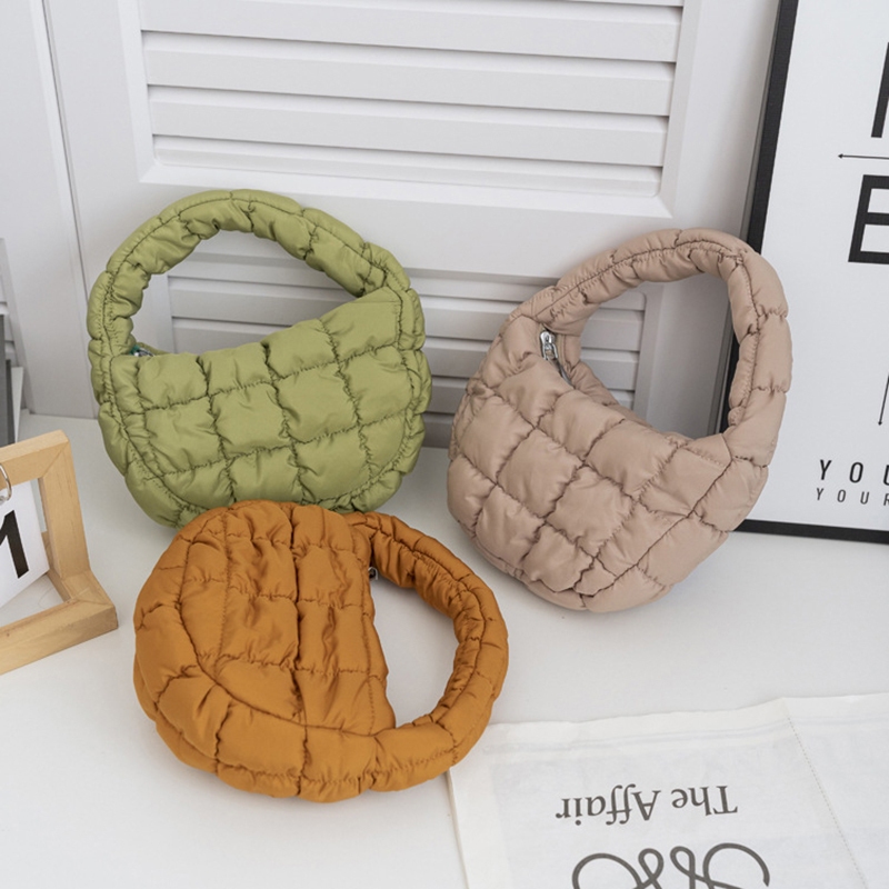 แฟชั่นปักเป้า Tote กระเป๋า Quilted วงกลมกระเป๋าโทรศัพท์ Elegant สีม่วงไนลอนนุ่มเบาะกระเป๋าแนวโน้มกระเป๋าถือ