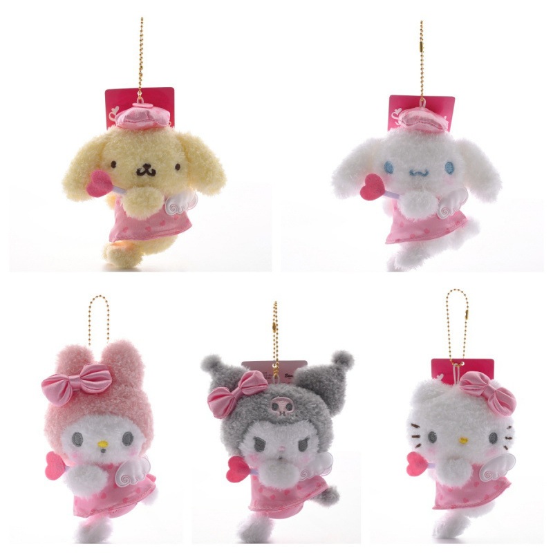 1 ชิ้น 15 ซม.การ์ตูนอะนิเมะ My Melody Angel Series พวงกุญแจจี้ Kuromi Hello Kitty ของเล่นตุ๊กตา Pom Pom Purin Cinnamoroll กระเป๋าเป้สะพายหลังน่ารักของขวัญ
