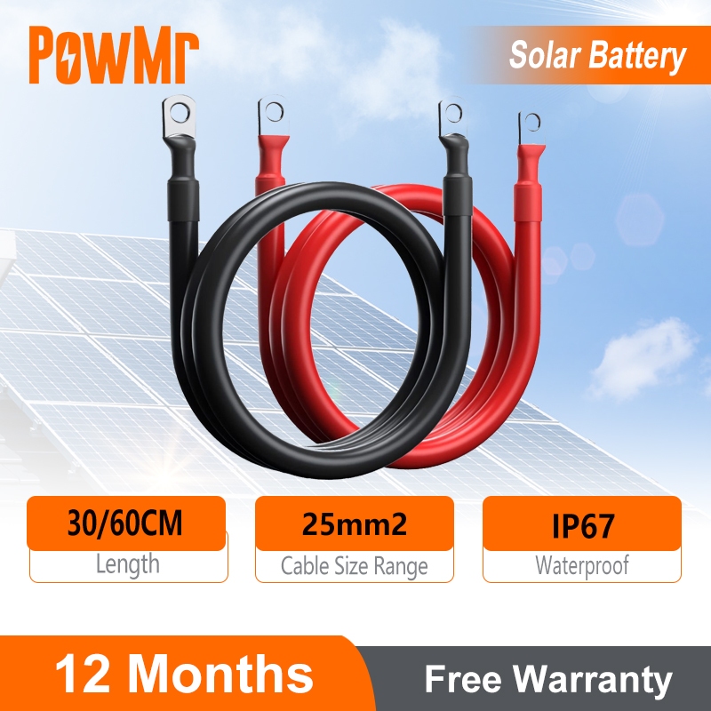 PowMr สายแบตเตอรี่พลังงานแสงอาทิตย์ 2AWG 25mm2 0.3M/0.6M ทองแดงบริสุทธิ์ 5/16 Lug Auto Inverter Wire สําหรับ RV Marine รถบรรทุกรถจักรยานยนต์ระบบพลังงานแสงอาทิตย์ ราคาถูก Shopee Lazada