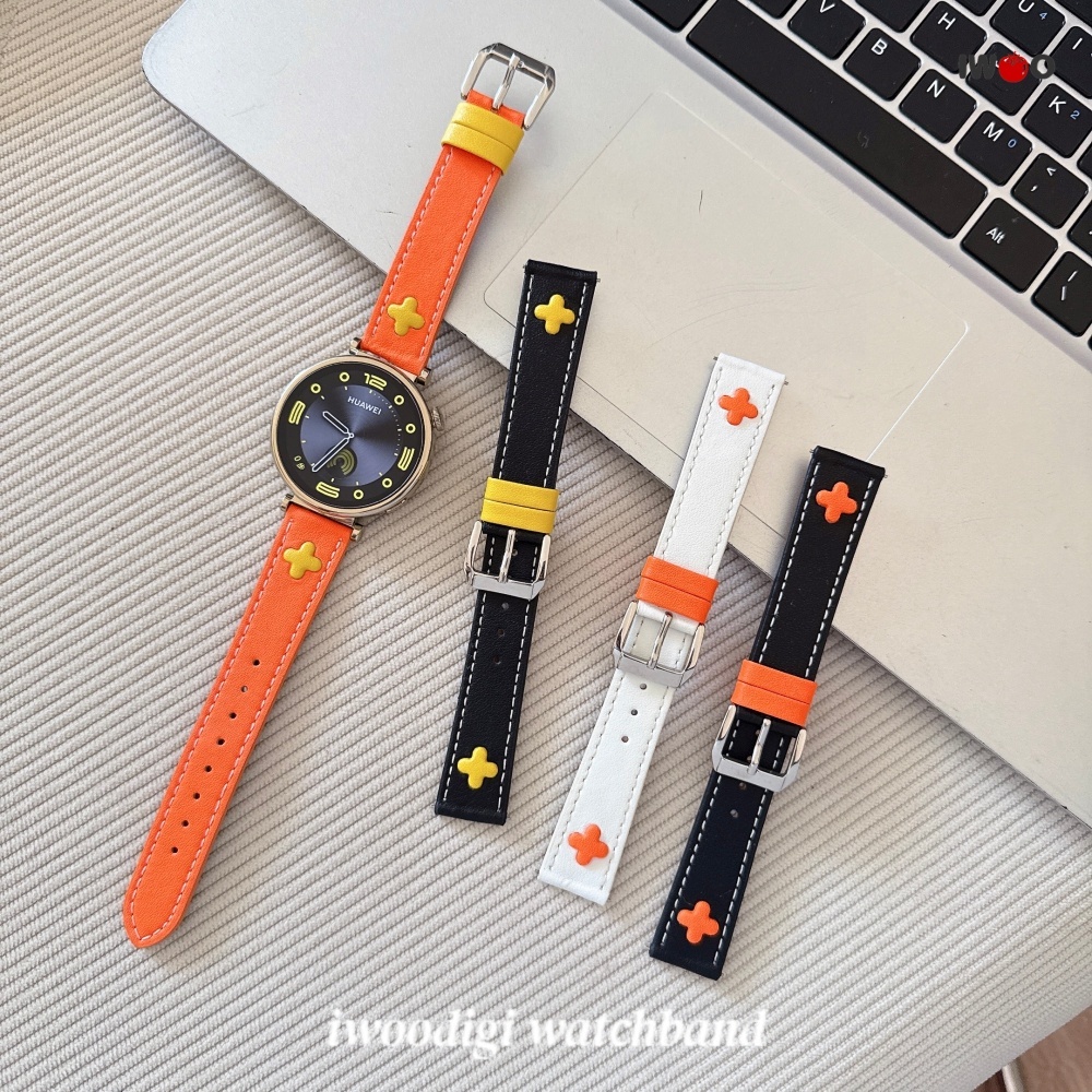 18 มม.สายหนังสีตัดกันสําหรับ garmin venu4 41 มม./venu 3s/2s/vivomove 3s/forerunner 265S/255S สายรัดทดแทน