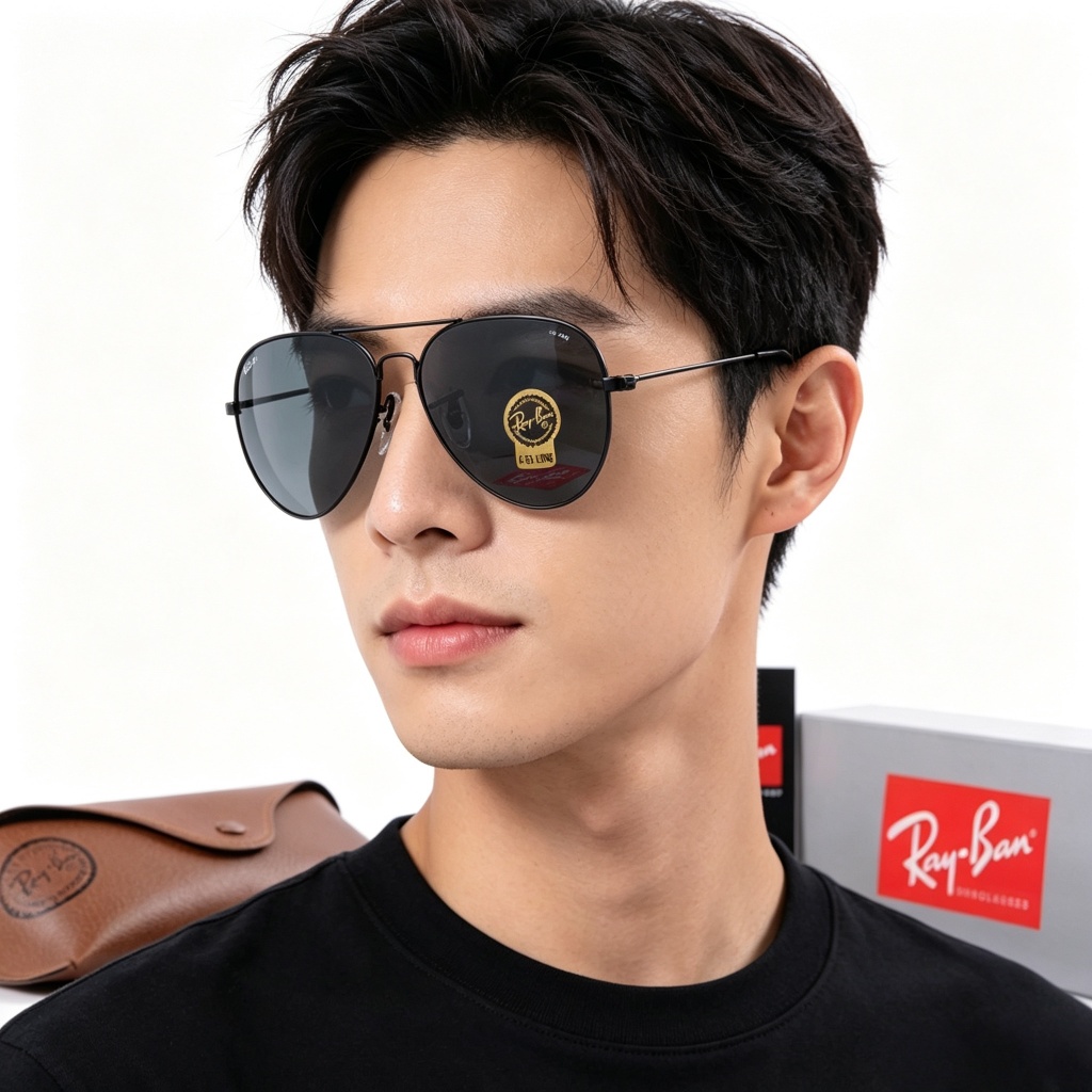 Lei Home Lens Logo Glass Pilot style แว่นกันแดด ชายหญิง คู่ สีดํา 3026